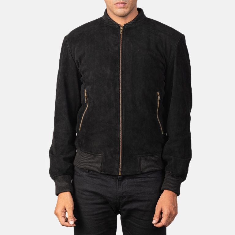 Mens Shane Black Suede Bomber Jacket6468-5-1569242521567